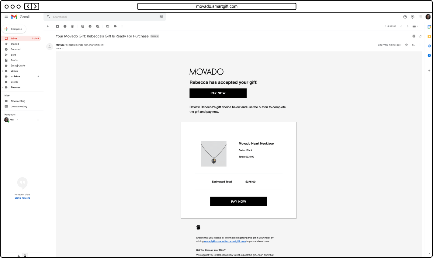 Movado Purchase Email