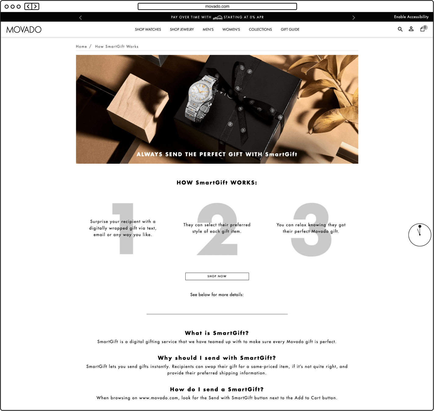 Movado SmartGift page