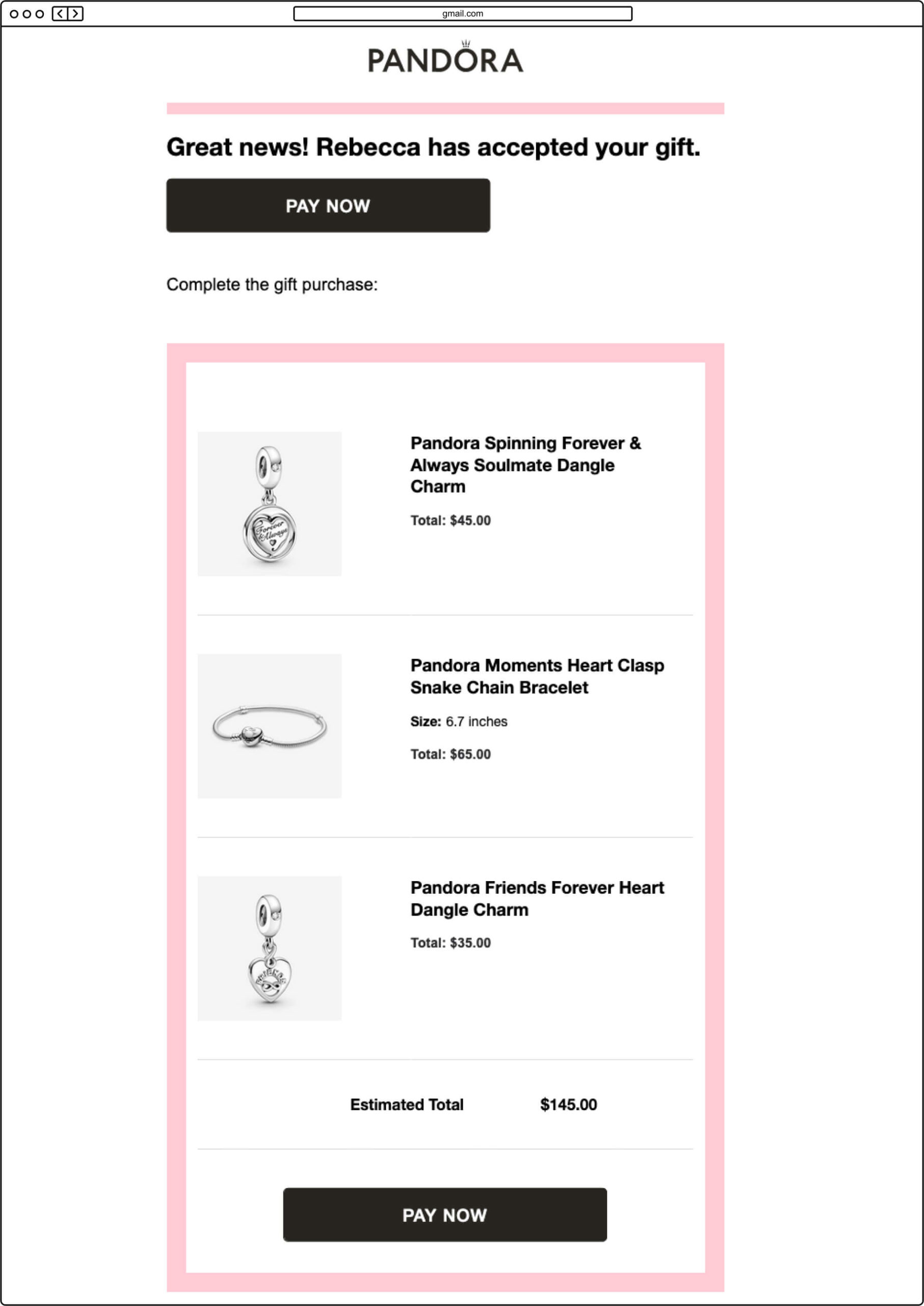 Pandora Gift Purchase Email