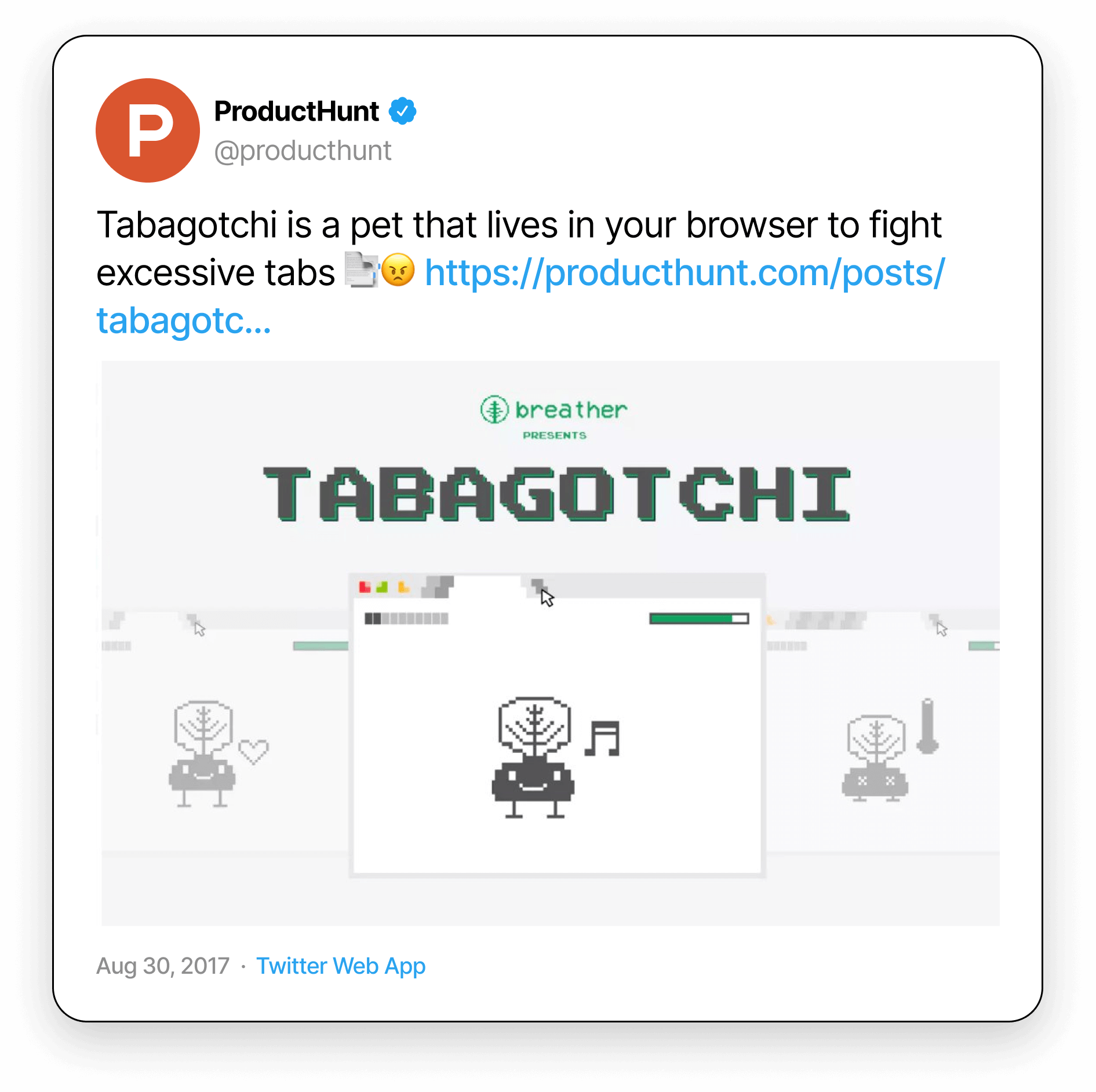 ProductHunt Aug 2017 Tweet